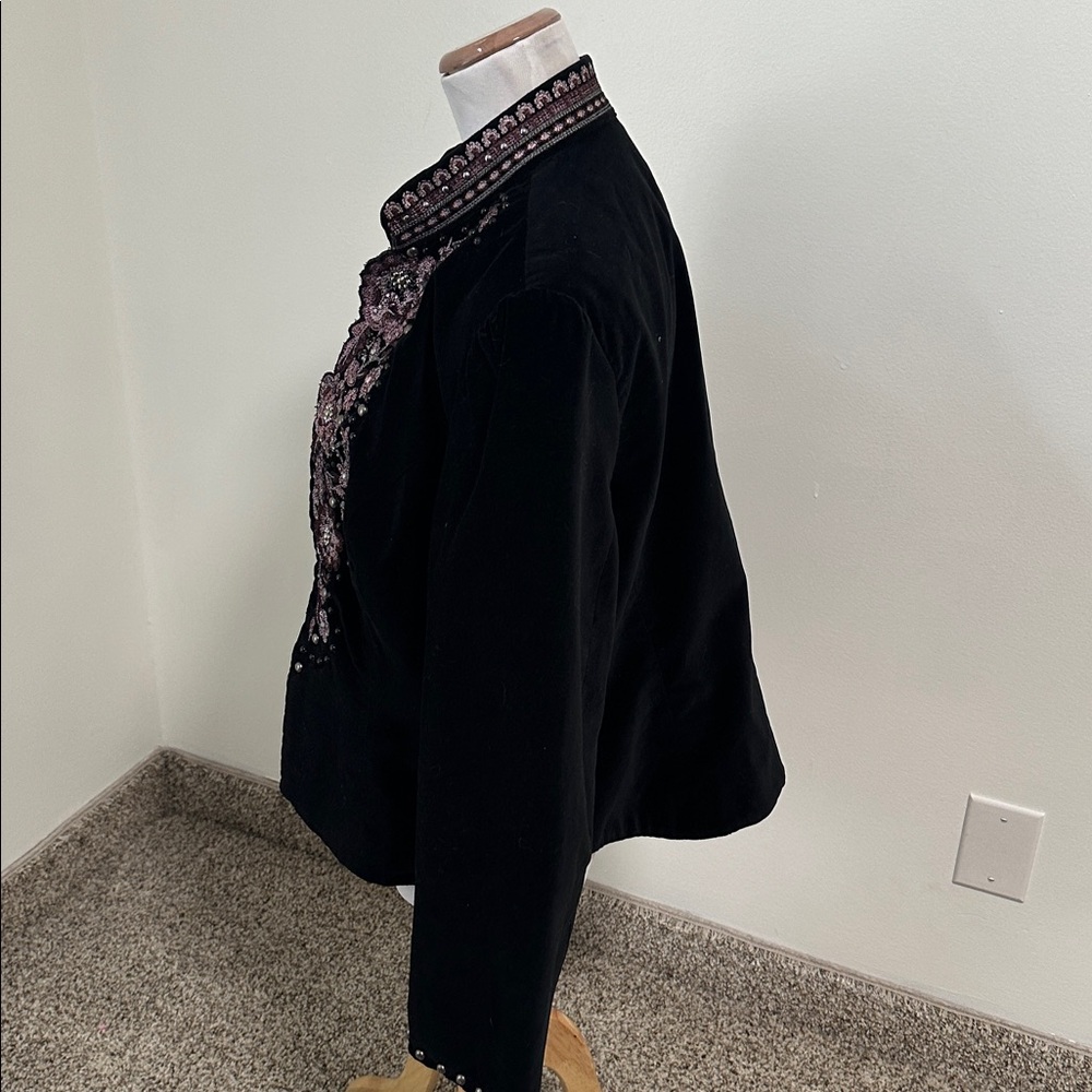 Bandolino Black Velvet Jacket with Pink Floral Embroidery - Picture 3 of 5